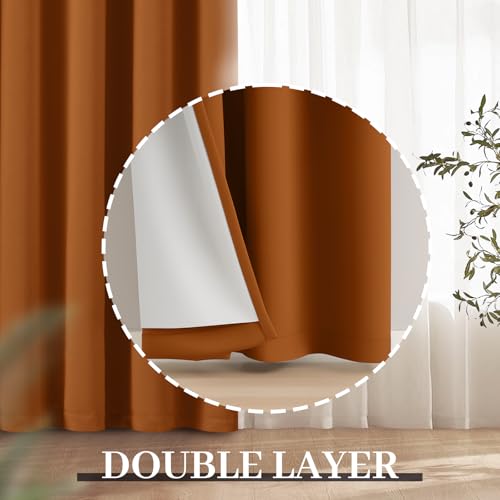 100% Blackout Curtains 52x72 inch Length Burnt Orange (Burnt Orange / 52"W x 72"L (Pack of 2))