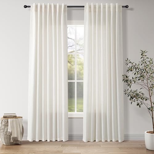 Natural Linen Curtains for Living Room 86 Inches Long Rustic Farmhouse Decor Light Filtering Semi Sheer Curtain Back Tab and Rod Pocket Luxury Drapes for Bedroom Office 52x86 (52"W x 86"L (Pack of 2) / Natural Linen)
