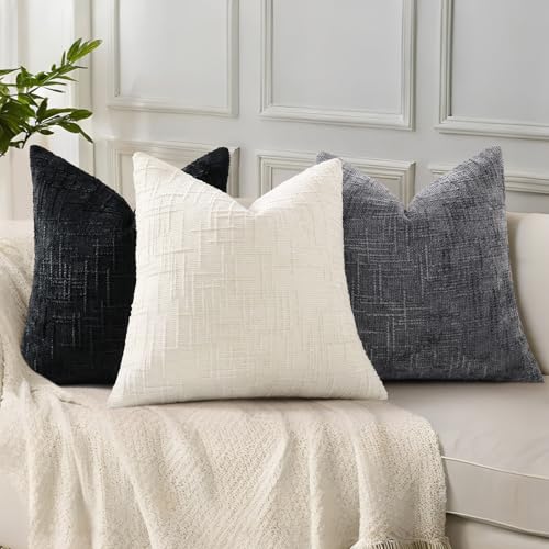 Textured Chenille Throw Pillow Covers 12x20 Set of 2 Black (Charcoal / 20" x 12" (Pack of 2))
