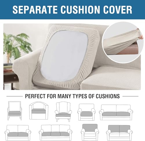 4 Piece Stretch Sofa Covers for 3 Cushion Couch Covers for Living Room Furniture Slipcovers (Large Plus / Ivory)
