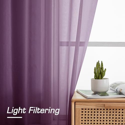 Plum Sheer Curtains 63 Inches Long 2 Panels Set (Plum / 42"W x 63"L (Pack of 2))