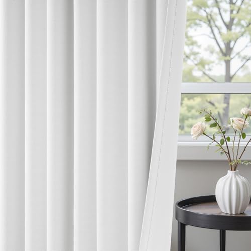 Beige White Linen blackout curtains 84 inch long 2 Panels 100% Black out Linen texture Curtain ivory Window Drapes with Back Tab Rod Pocket Sun Blocking Noise Insulated Curtain for Bedroom Living Room (Cream White / 52"W x 84"L (Pack of 2))