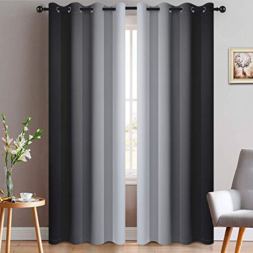 Ombre Curtains Black and Greyish White for Living Room (52"W x 96"L (Pack of 2) / Black)
