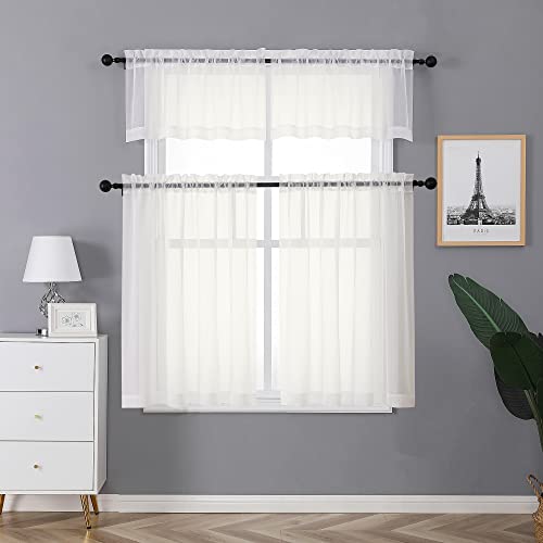 Ivory Sheer Curtains Tier 36 inch Length 2 Panels (Ivory / 42"W x 36"L (Pack of 2))