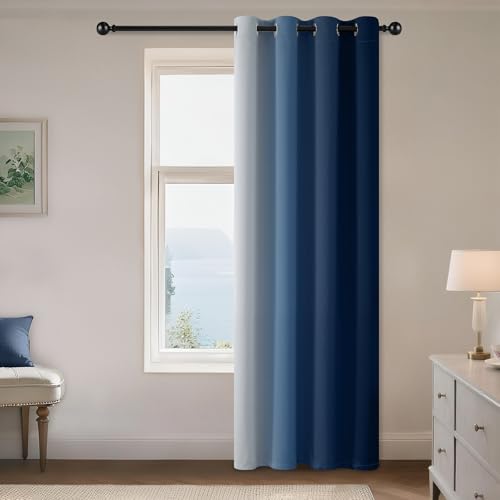 Greyish White to Blue Ombre Curtain for Bedroom 84 Inch (52"W x 84"L (Pack of 1) / Blue Right)