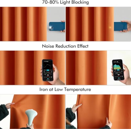 Fall Orange Back Tab Blackout Curtains 52x84 Inch Length 2 Panel Set (Orange / 52"W x 84"L (Pack of 2))