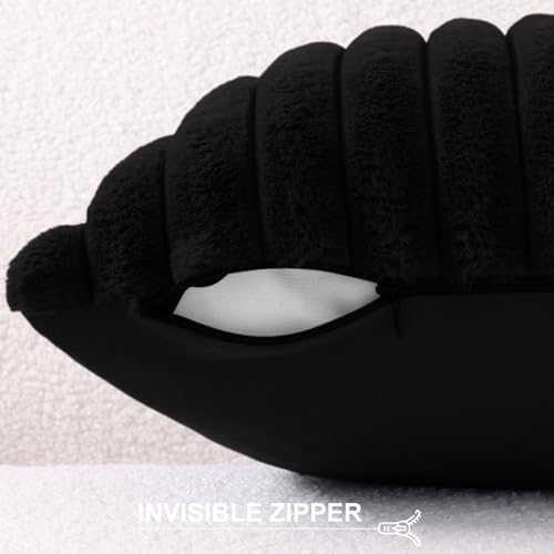 Faux Fur Decorative Throw Pillow Covers 12x20 Set of 2 (Black / 20" x 12" (Pack of 2))