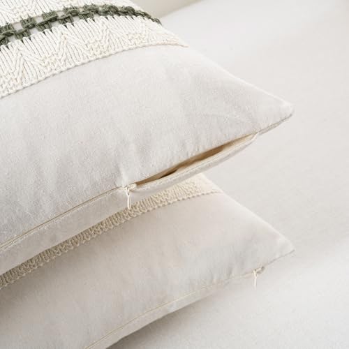 Set of 1 Boho Olive Green Long Lumbar Decorative Throw Pillow Cover 12x24 Inch for Couch Bed Sofa Chair (24" x 12" (Pack of 1) / Olive Green)