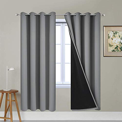 Grey Blackout Curtains 72 Inches Long for Bedroom 52" Wide 2 Pcs (52"W x 72"L (Pack of 2) / Grey)