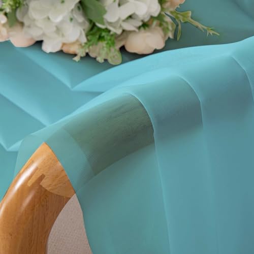 Sheer Curtains 54 Inch Long 2 Panels Set (Aqua / 42"W x 54"L (Pack of 2))