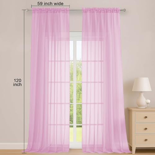 Pink Sheer Curtains 120 Inches Long 2 Panels Set (Pink / 59"W x 120"L (Pack of 2))
