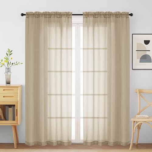 Taupe Sheer Curtains for Window 72 inches Long 2 Panels Set (42"W x 72"L (Pack of 2) / Taupe)