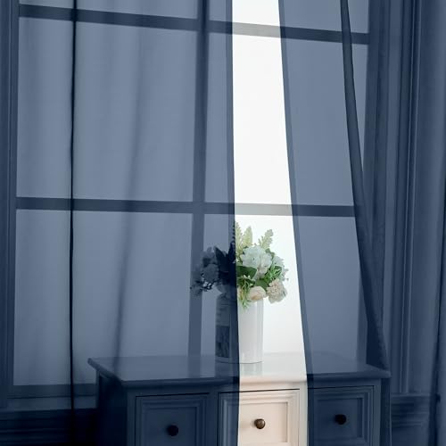 Navy Blue Sheer Curtains 78 Inches Long 2 Panels (Navy Blue / 42"W x 78"L (Pack of 2))