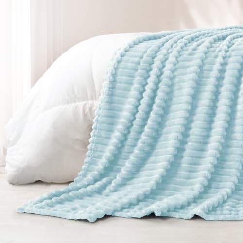 Striped Fleece Throw Blanket for Couch (Light Blue / Throw ( 50x60 IN ))