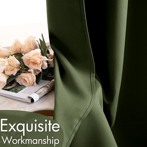 Olive Green Blackout Bedroom Curtains 90 Inch Long Light Blocking (Olive / 42"W x 90"L (Pack of 2))