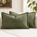 Olive Green Corduroy Lumbar Pillow Covers 12x20 Inch 12x20 Inch with Splicing Set of 2 Soft Boho Pillow Covers Broadside Decorative Textured Summer Pillowcases for Couch Bed Livingroom (Olive Green / 20" x 12" (Pack of 2))