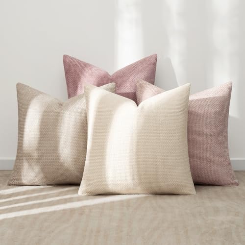 Soft Decorative Chenille Pillow Covers Light Pink 18x18 Pack of 4 (18" x 18" (Pack of 4) / Neutral Pink)