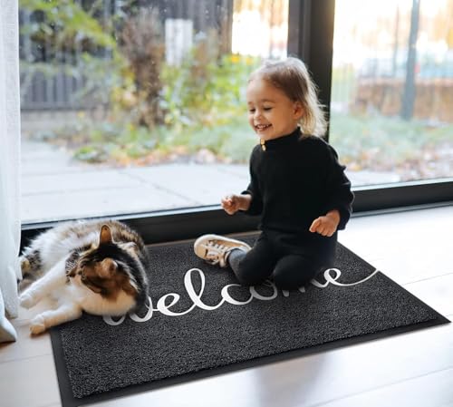 Door Mat 2 Pack Outside Inside Welcome Doormat 30"x17.5" Durable Floor Mat Non Slip Rug Ultra Absorb Mud Easy Clean Front Doormat for Garage (2'6" x 1'6" / 2pack Welcome)
