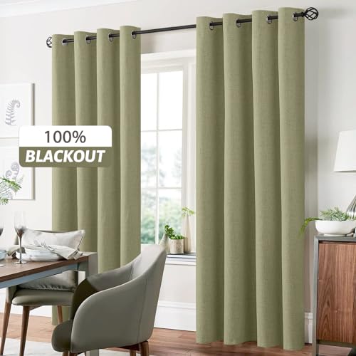 Sage Linen Textured Curtains 63 Inches Long for Living Room (Linen Sage / 52"W x 63"L (Pack of 2))