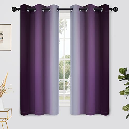 Ombre Curtains Purple and Greyish White for Living Room (42"W x 63"L (Pack of 2) / Purple)