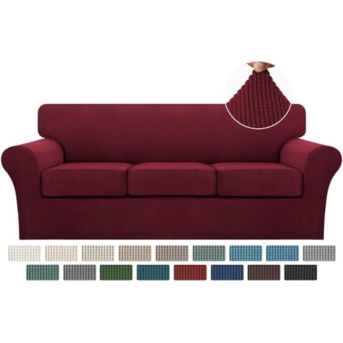 4 Piece Sofa Covers for 3 Cushion Couch Sofa Slipcover Soft Couch Cover for Dogs (Sofa (3 Cushion) / Burgundy)