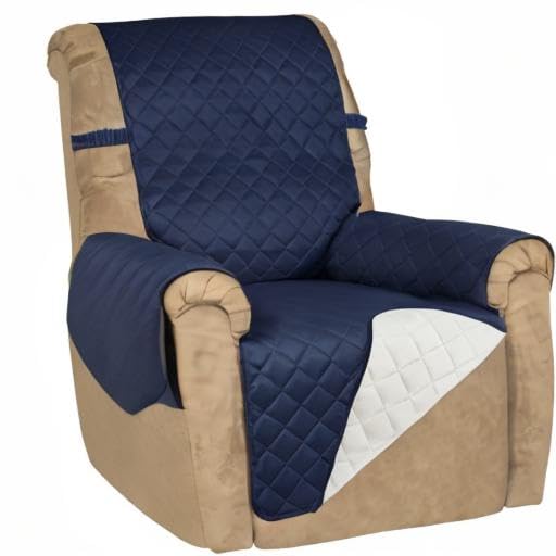 Reversible Recliner Chair Covers Couch Covers for Dogs (Small Recliner / Navy/Ivory)