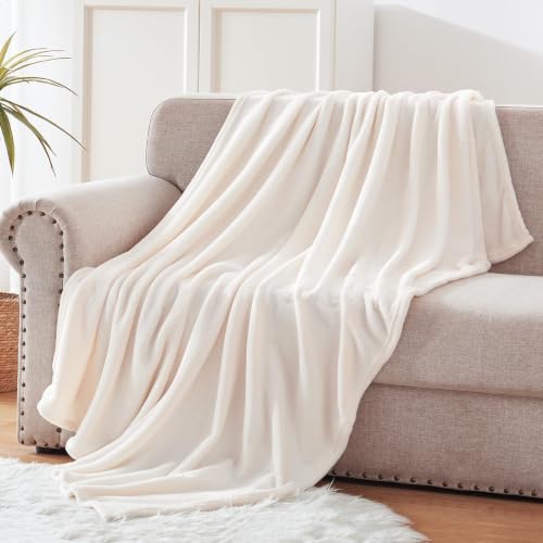 Soft Large Fleece Throw Blanket for Couch (Ivory / Throw XL (50" x 70"))