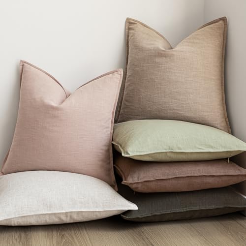 Linen Solid Decorative Throw Pillow Cover 22x22 Inch Light Green (22" x 22" (Pack of 2) / Seeding Green)