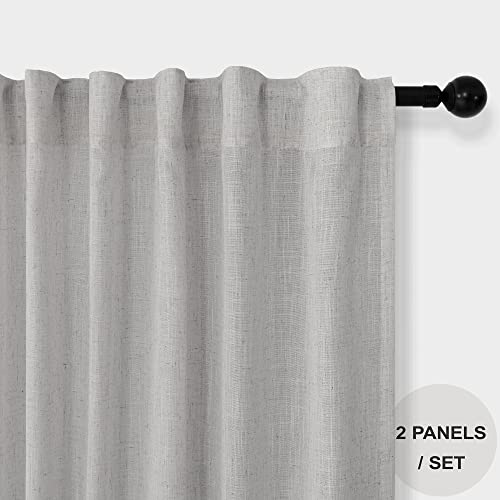 Light Grey Curtains 38 Inch Wide for Windows 2 Panel Back Tab Rod Pocket Light Filtering Semi Sheer Gray Linen Curtain for Bedroom Kitchen Door Living Room Modern Decor 38 Inch Width by 63 Inch Length (38"W x 63"L (Pack of 2) / Grey)