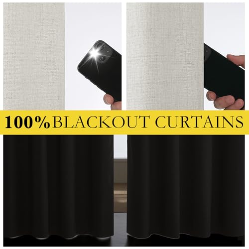 Snowbound Vintage Linen 100% Blackout Curtains for Living Room (62"W x 120"L (Pack of 2) / Snowbound)