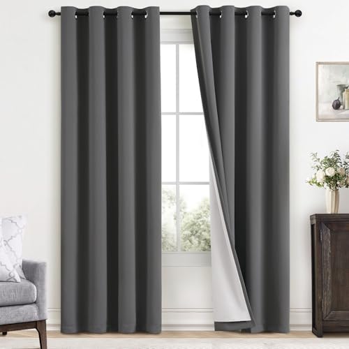 100% Blackout Curtains 52x84 inch Length Charcoal Grey (Charcoal Grey / 52"W x 84"L (Pack of 2))
