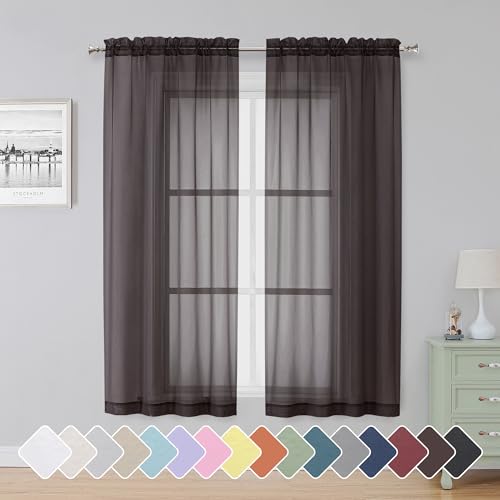 Chocolate Sheer Curtains 63 Inch Length 2 Panels (Chocolate / 42"W x 63"L (Pack of 2))