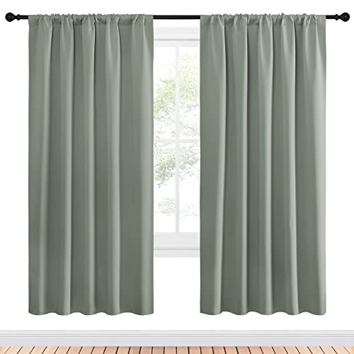 Window Curtains Blackout Drapes (Greyish Green / 52"W x 72"L (Pack of 2))