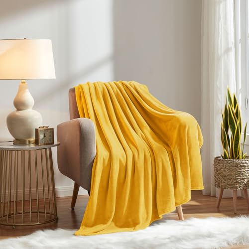 Fleece Blanket Twin Size Honey Yellow Lightweight Super Soft Cozy Fuzzy Bed Blankets Microfiber Factory Shop (Honey Yellow / Twin(60"x80"))
