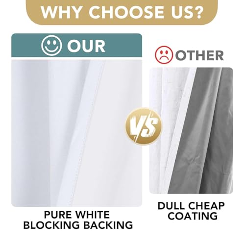 100% Blackout Linen Curtains 102" L 2 Panels Bright White (Bright White / 52"W x 102"L (Pack of 2))