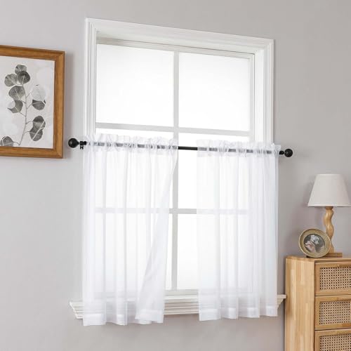 White Small Sheer Curtains Tier 30 Inches Length 2 Pieces (42"W x 30"L (Pack of 2) / White)