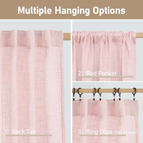 Short Window Sheer Linen Curtains 30 Inch Length for Cafe 2 Panels (Pink / 34"W x 30"L (Pack of 2))