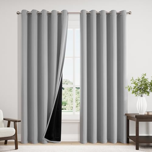 100% Blackout Curtains for Bedroom 84 Inches Long 2 Panels Set (60"W x 84"L (Pack of 2) / Light Grey)