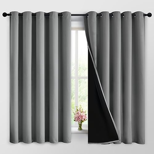 Grey Blackout Curtains 63 Inches Long for Bedroom 62" Wide 2 Pcs (62"W x 63"L (Pack of 2) / Grey)