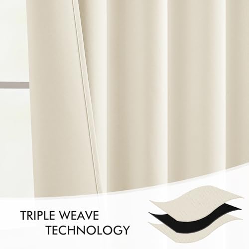 Beige White Back Tab Blackout Curtains 52x120 Inch Long 2 Panels Set (Beige White / 52"W x 120"L (Pack of 2))