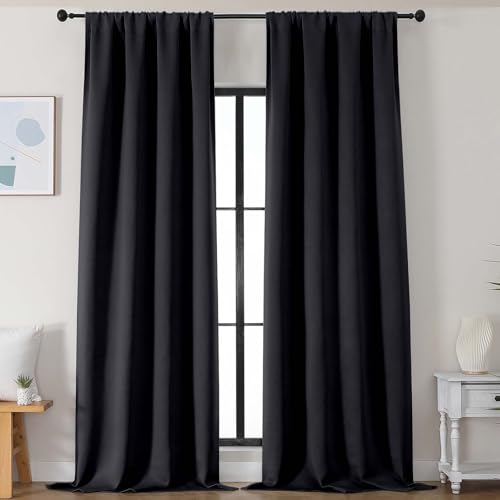 Black Blackout Curtains for Bedroom 102 Inches Long 2 Panels (Black / 50"W x 102"L (Pack of 2))