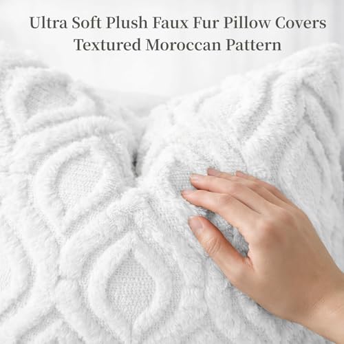 Faux Fur Plush Soft White Throw Pillow Covers 26x26 Set of 2 (26" x 26" (Pack of 2) / White)
