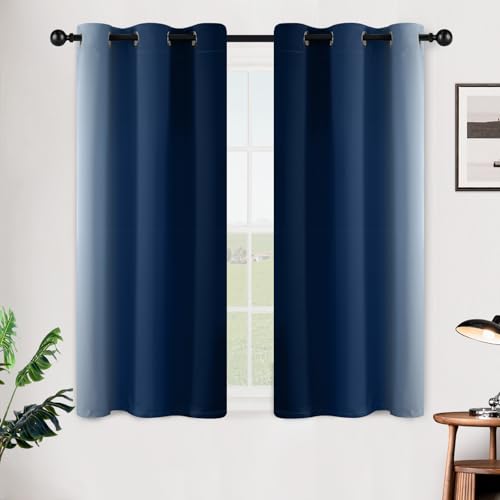 Ombre Blue to Grey White Curtains for Living Room 42Wx45L (42"W x 45"L (Pack of 2) / Blue)