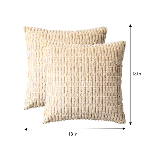 Pack of 2 Corduroy Decorative Throw Pillow Covers 18x18 Inch (Beige / 18" x 18" (Pack of 2))