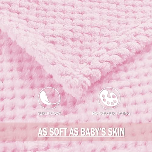 Large Waffle Fleece Throw Blanket for Couch (Light Pink / 50x70 in)