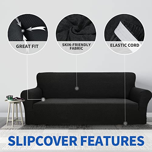 1 Piece Jacquard Chair Slipcovers for Living Room High Stretch Chair Covers with Arms Anti Slip Pets Friendly Couch Sofa Armchair Cover Furniture Protector (Small (31"-46") / Black)