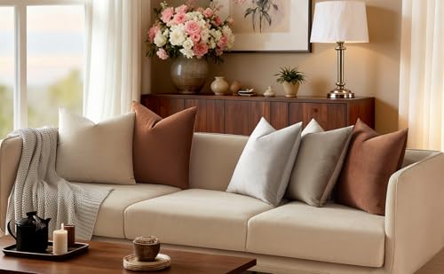 Decorative Velvet Throw Pillow Covers 20x20 Set of 2 (Mocha Mousse / 20" x 20" (Pack of 2))