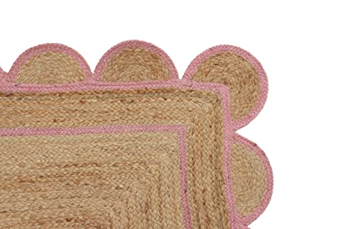 Scallop Pattern Jute Bohemian Area Rug (2'x18' (Runner) / Light Pink)