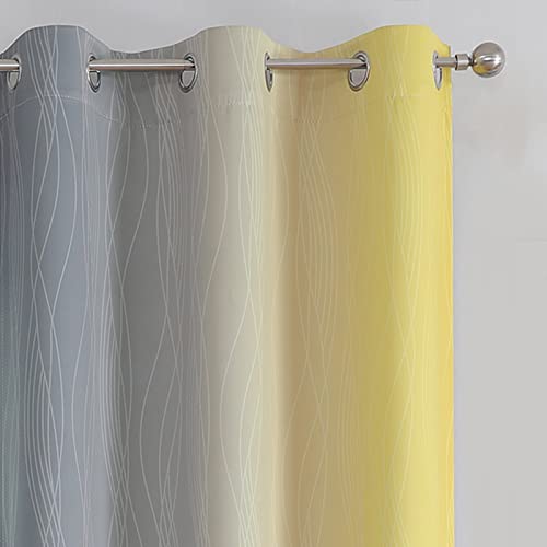 Yellow and Grey Ombre Blackout Curtains for Living Room 42Wx63L Inch Length (Yellow and Grey / 42"W x 63"L (Pack of 2))