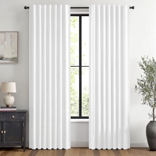 100% Blackout Linen Curtains 42 x 84 Inch Bright White 2 Panels (Bright White / 42"W x 84"L (Pack of 2))